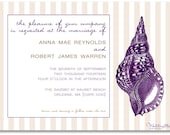 Purple Beach Wedding Invitation with Seashell and Stripes