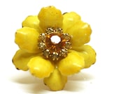 Yellow FlowerAdjustable Repurposed Fashion Ring -Lemon Cheer