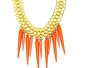 Orange Punk Rock Necklace - Gold Chain - Spike Necklace - Fashionista - Summer Jewelry