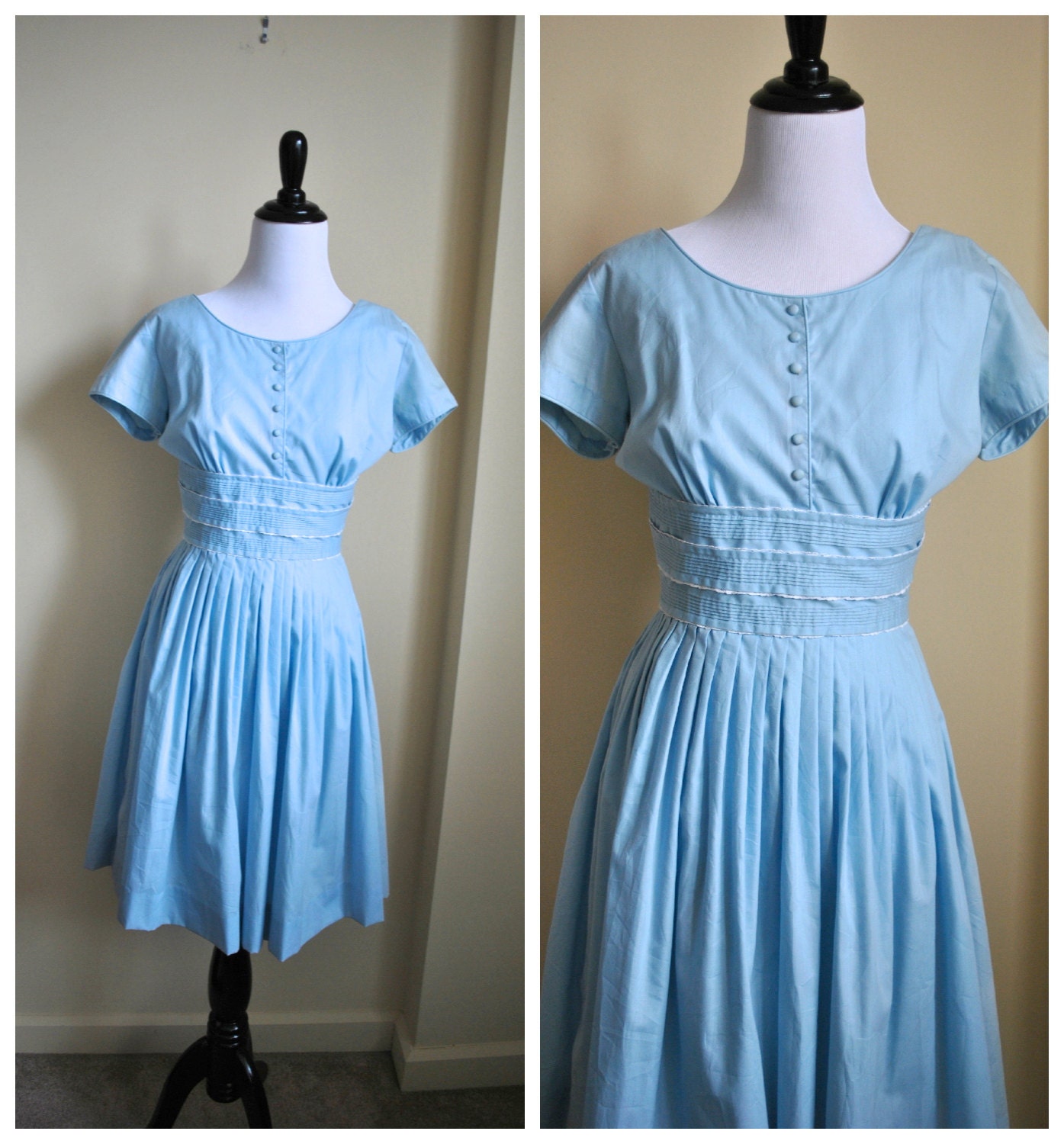 50s XS Baby Blue Girl Country Days Dress - Small Retro 1950s Dress - Small Vintage Spring Dress - Full Skirt 50s Mid Century