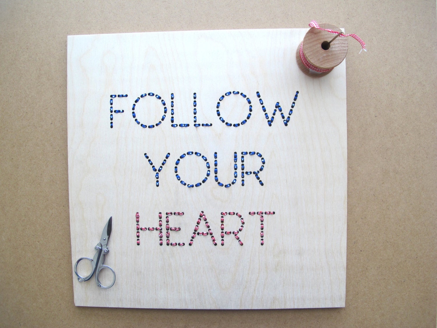 follow your heart  - laser cut and embroidered wall art