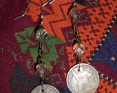 French Indochine Coin and Crystal Earrings