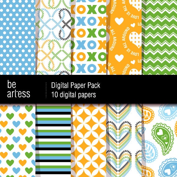 Valentine's Digital Paper Pack - 10 frisky Valentine's papers / 12x12 inches or 8x11 inches(A4) - VP0004