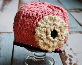 Girls Crochet  Hat, Rosey Pink, Cream, and Navy Blue, Kids,Gift, Children ,Spring celebrations, Knit, Toddler Girl, Baby,