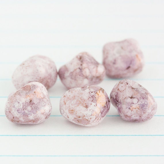 Czech Glass Nugget Beads - Opaque Lavender / White / Topaz Luster (6mm-7mm) x 6