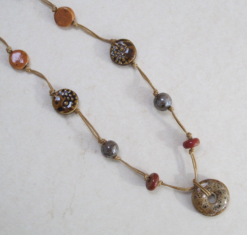 Handmade Porcelain Beads on Hemp cord