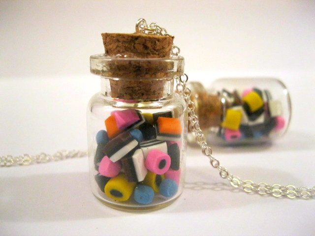 Miniature Bottle of Liquorice Allsorts Necklace by Coryographies