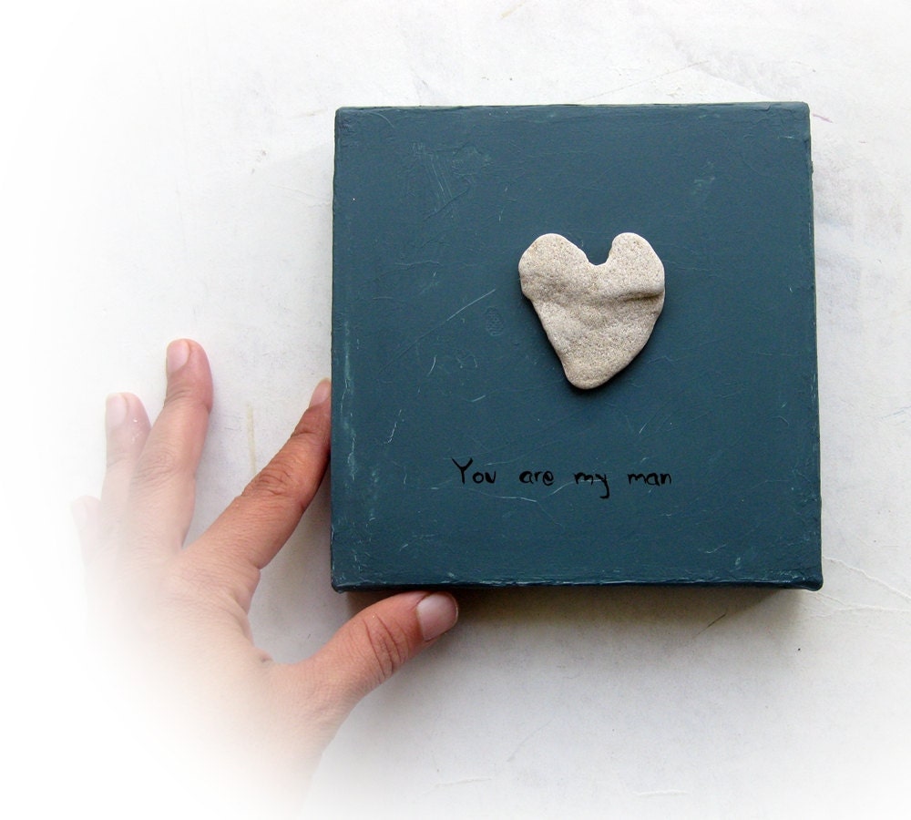 unique Fathers day gift - heart shaped beach rock on canvas. Ready to hang
