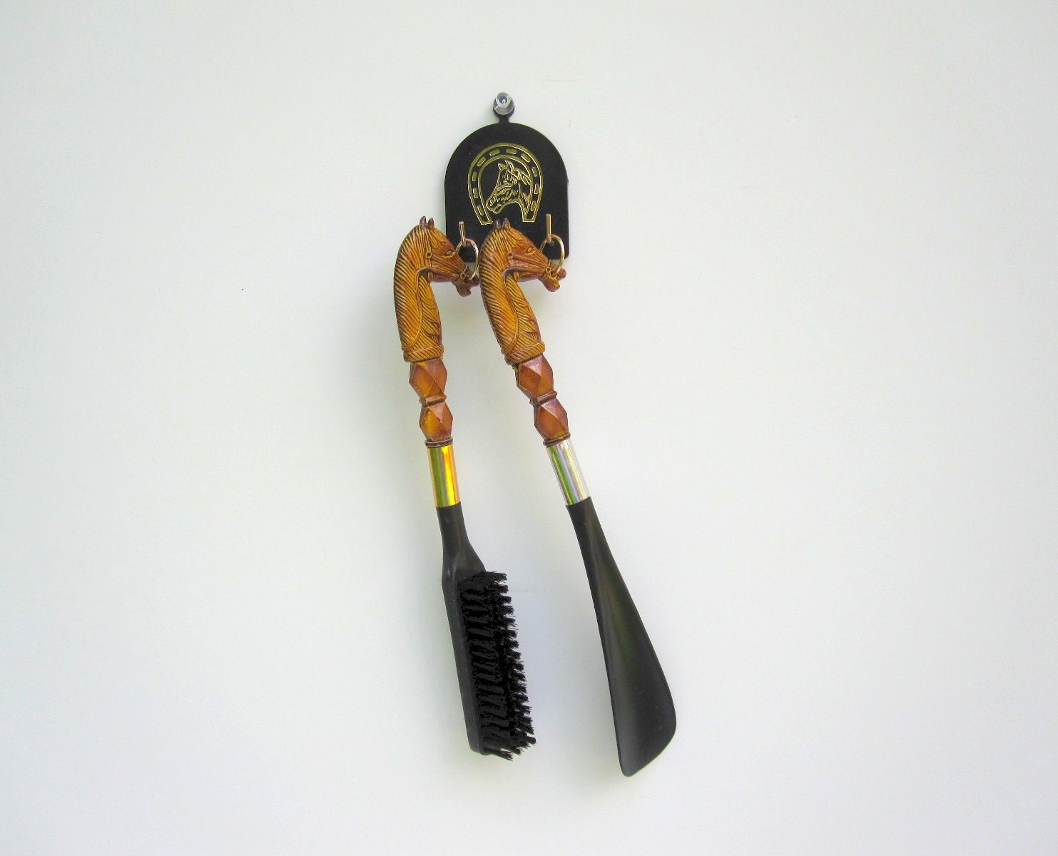 Mens Valet Set - Shoehorn and Brush in Original Box - Equestrian Horses - Fathers Day for Dad