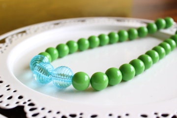 Green and blue statement necklace color block