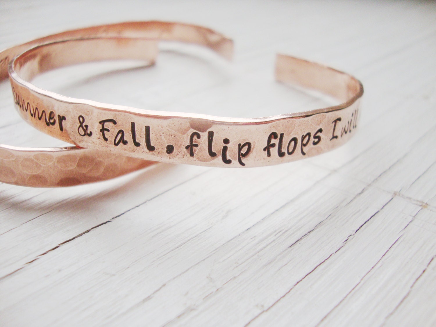 Flip flop lovers hand stamped cuff