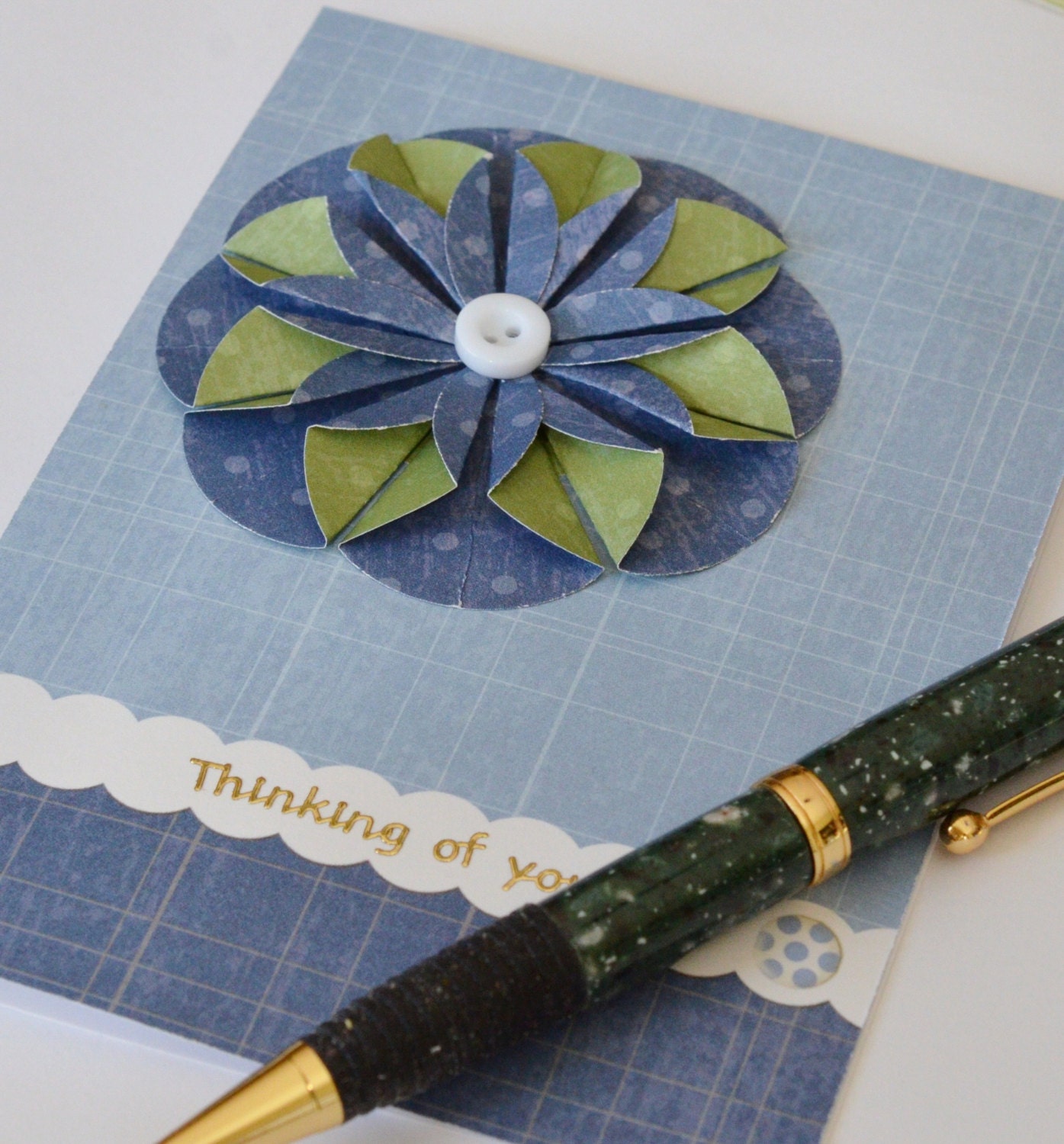 Thinking of You Greeting Card, Masculine or Gender Neutral Handmade Cards, Blue Green White
