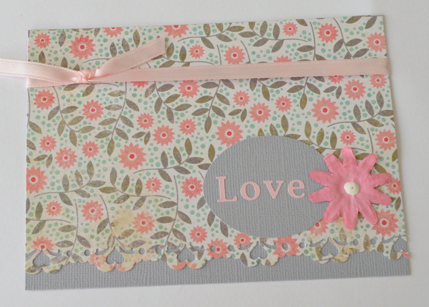 Wedding Card, Card for Bridal Shower or Anniversary, Pink and Grey Handmade Card, Feminine