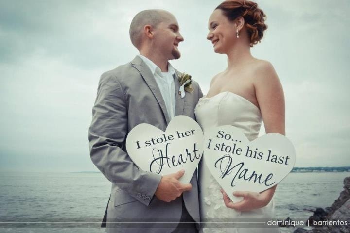 Wedding Signs, Save the Date, Engagment Photo Props, I stole her Heart, so I stole his Last Name