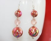 Very Mod Pink and Red Swirls Earrings