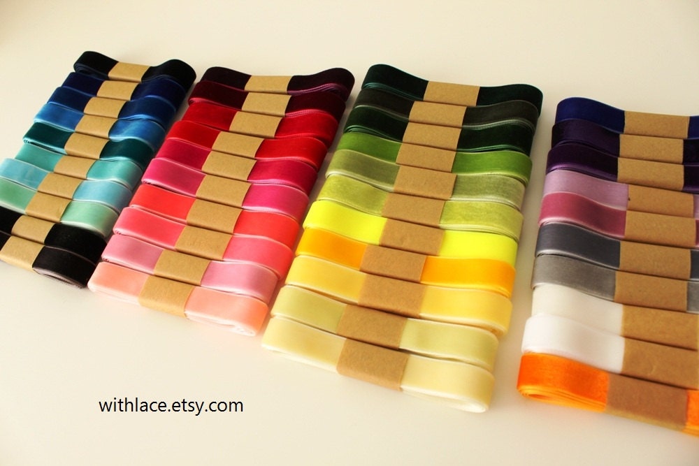 Sample pack, 12 yards velvet ribbons set (non-stretch), choose your colors---5/8''