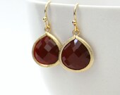 Gemma. Maroon Red Stone Drop Earrings Gold
