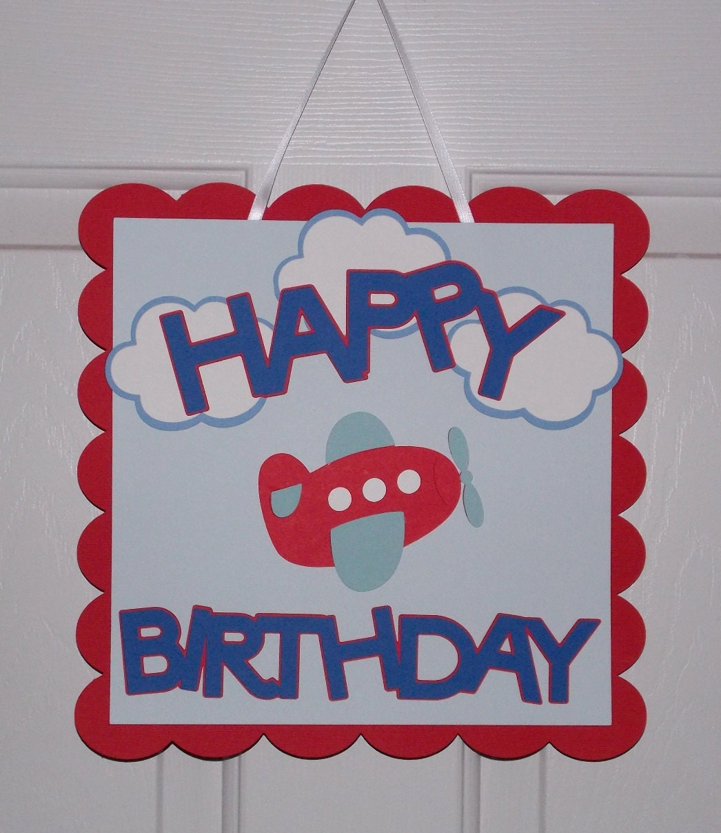 Airplane Happy Birthday Door Sign ... Flyin High Party ... MADE TO ORDER ... custom options available Il_170x135