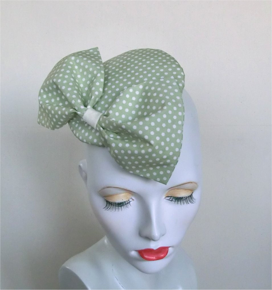 Pale apple green polka dot fascinator headpiece cocktail hat