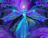 Chakra Art Purple Wall Decor Reiki Energy Angel Art 8 x 10 Print