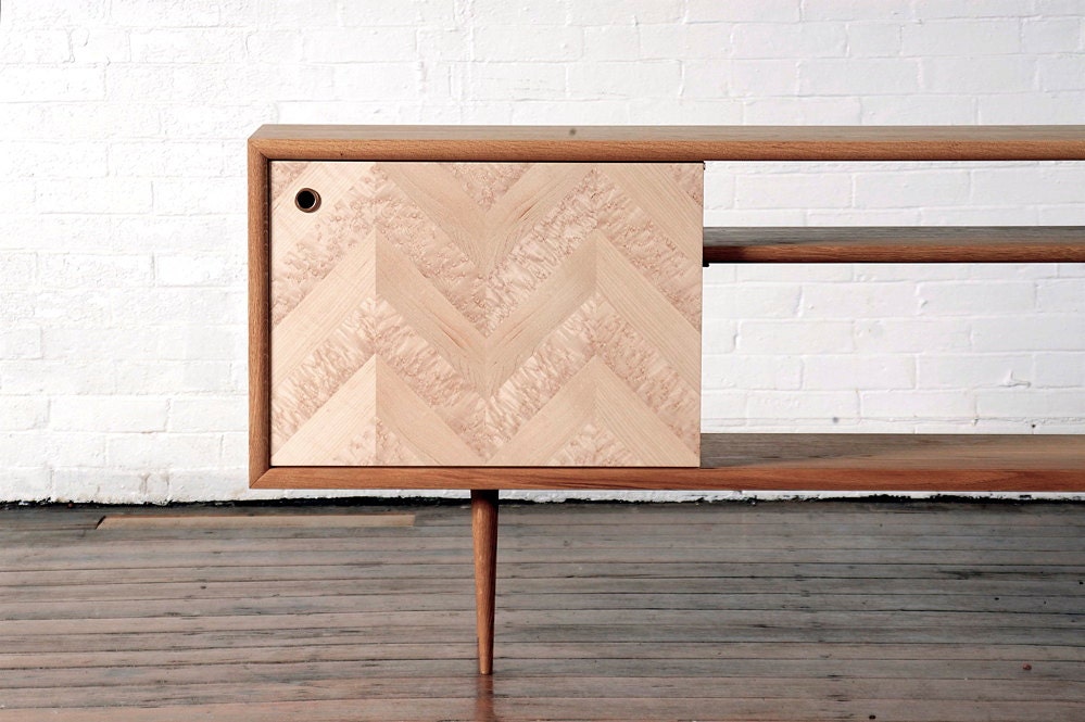 mid century modern media console (chevron)