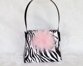 Paper Purse Zebra Print with Light Pink Boa Puff