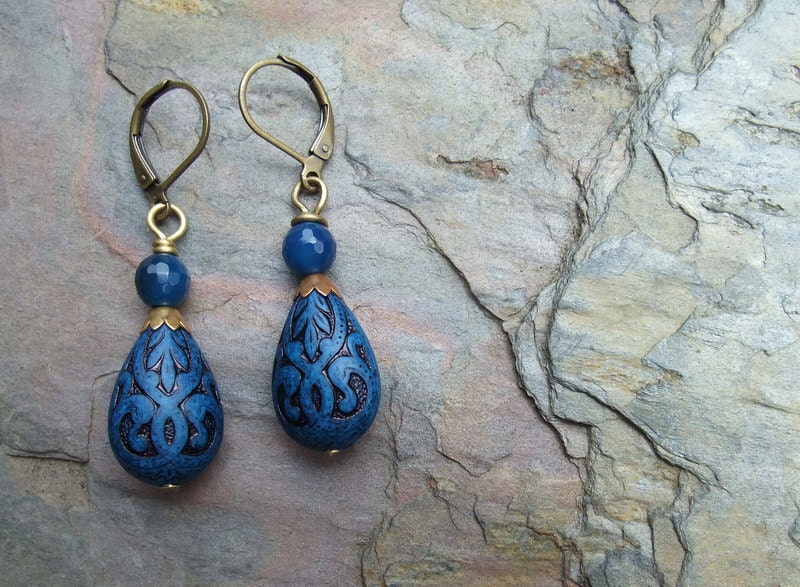 Vintage Teardrop  Blue Earrings