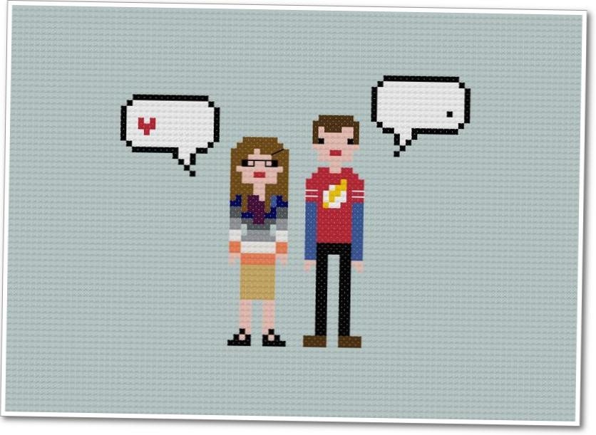 Pixel People in Love - Amy & Sheldon - PDF Cross-stitch Pattern - INSTANT DOWNLOAD