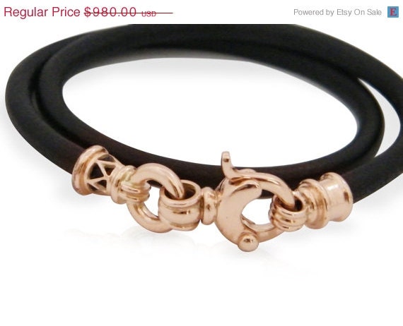 on sale Leather Bracelet 9k  rose Gold Closure Unisex  for man and woman handmade