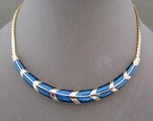 Blue Enamel and Gold Vintage Choker Necklace