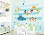 Kids Wall Decal, Under The Sea, Extra Large, Nursery Artwork, Wall Sticker for Baby Room, Play Room Decals, Whale, Fish, Nautical
