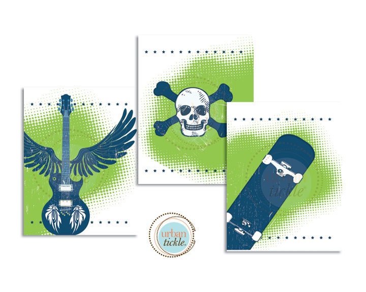 Prints for boys room Set of 3 Skateboard Grunge Play room Grown Up Kids Teenager