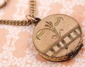 Antique Victorian Gold Round Venus Flytrap Watch Fob Locket Necklace Engraved VN173