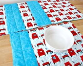 Quilted Placemats Blue Turquoise Red Modern