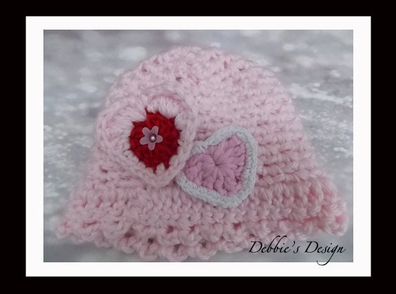 Baby Hat-92 FREE SHIPPING, Beanie, Cap, Kids, Girl, Valentine's Day, Hearts, Clothing, Children,  Handmade, Accessories, Gifts
