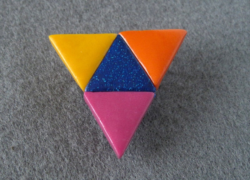 Pyramid Yellow Orange Pink and Blue Triangle Brooch - Basics Batch