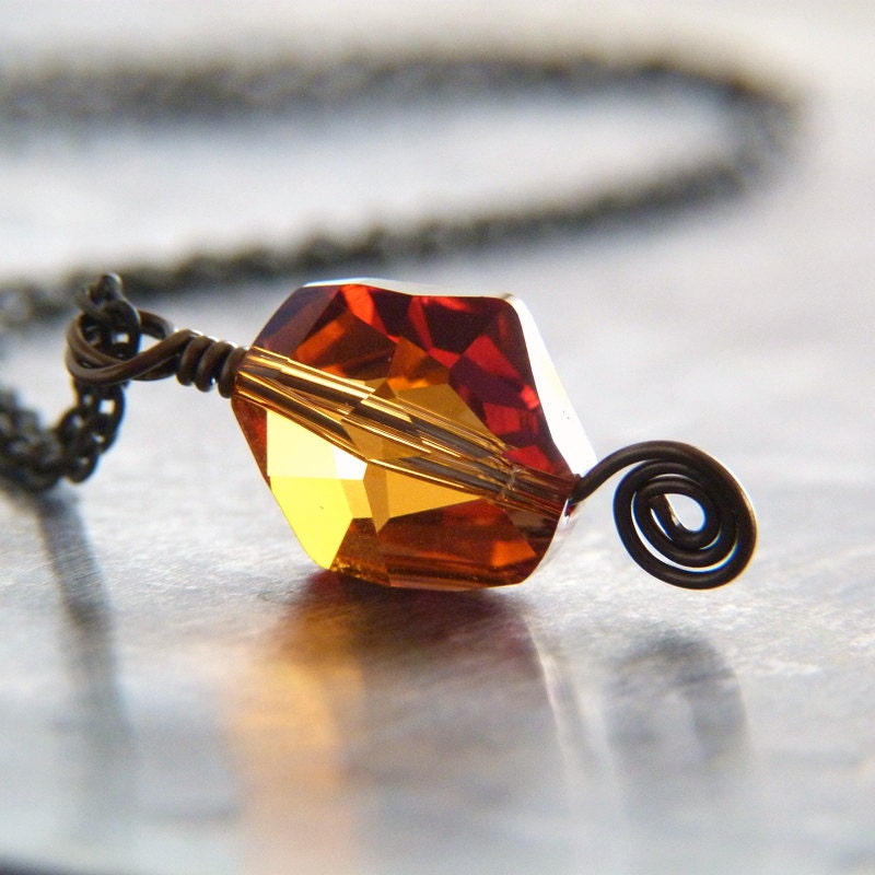 Swarovski Crystal Pendant Necklace - Amber Nugget