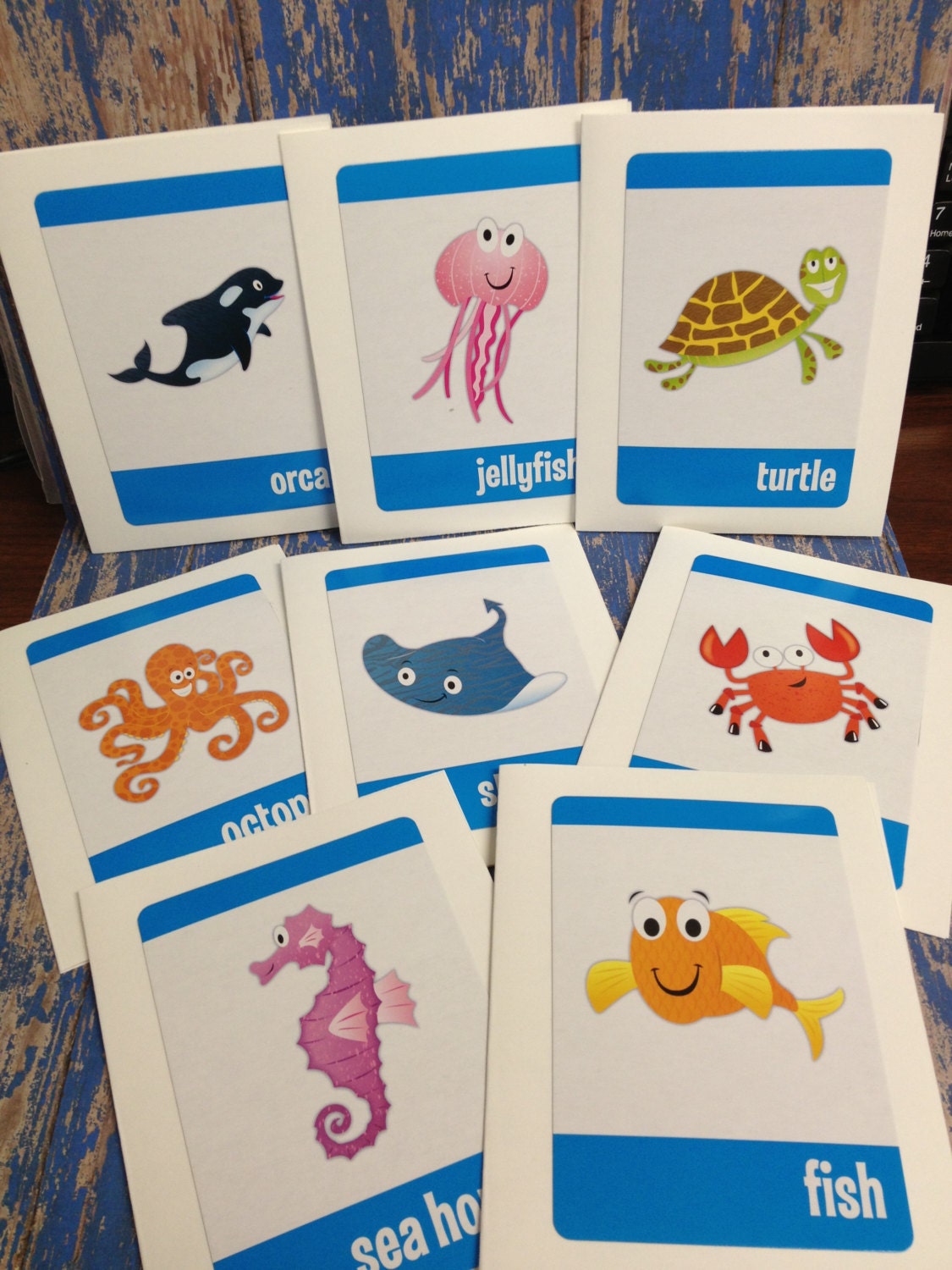 Sea Life Upcycled/Recycled Go Fish Playing Card  Blank Notecards- 8 count