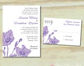 Wedding Invitation - Flower Sketch - Vintage Botanical - Customizable Colors - Invitation and RSVP Card with Envelopes