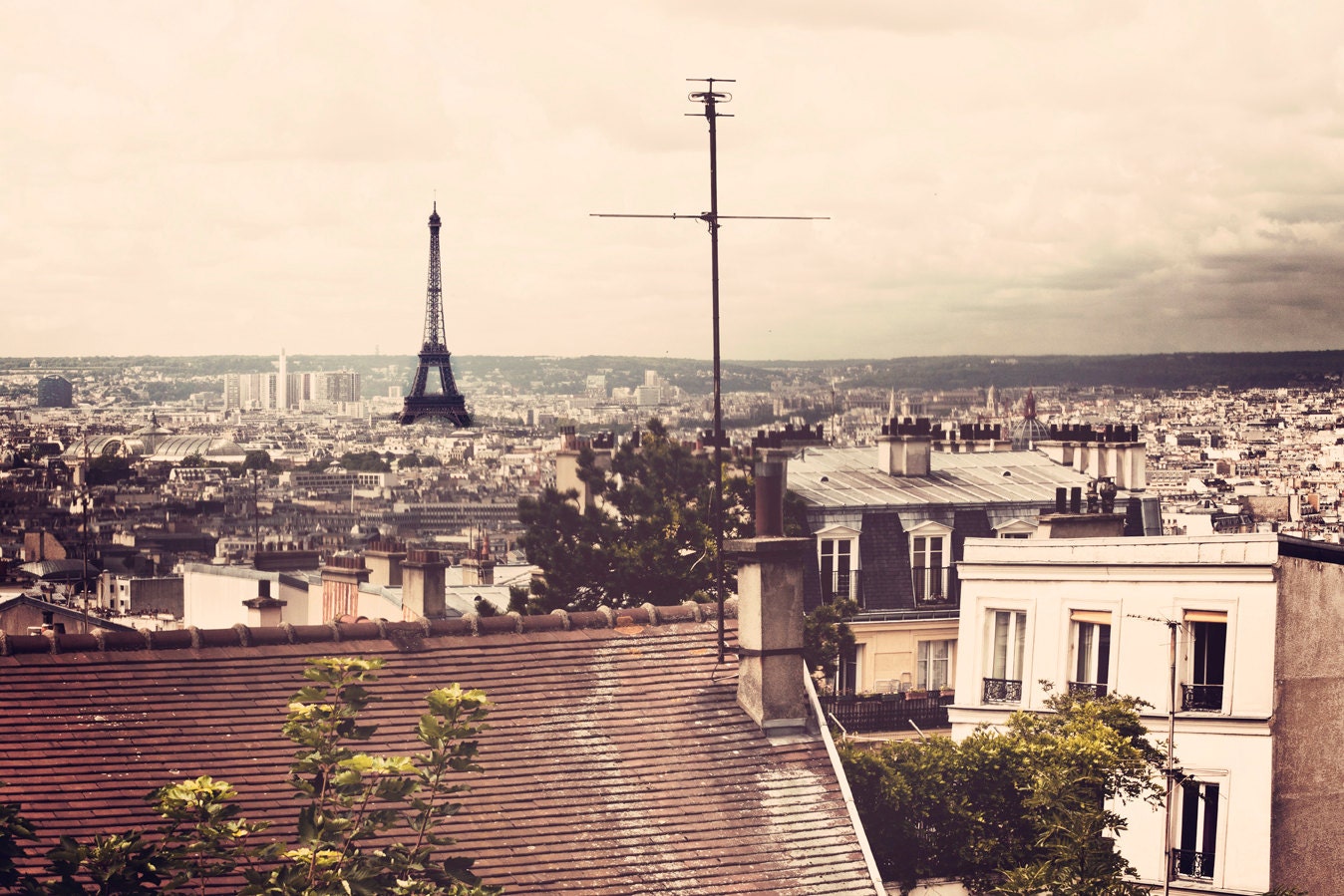 Paris Rooftops 8 x 10 Print. Paris, France, Paris Rooftops, Vintage, Neutral, Eiffel Tower, Grey, Paris Photography