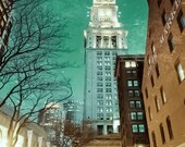 BOSTON SKY LINE at Night Fine Art Photography Subtle Teal Brown Beige Colors Boston Art Massachusetts Print City Skyline Photography