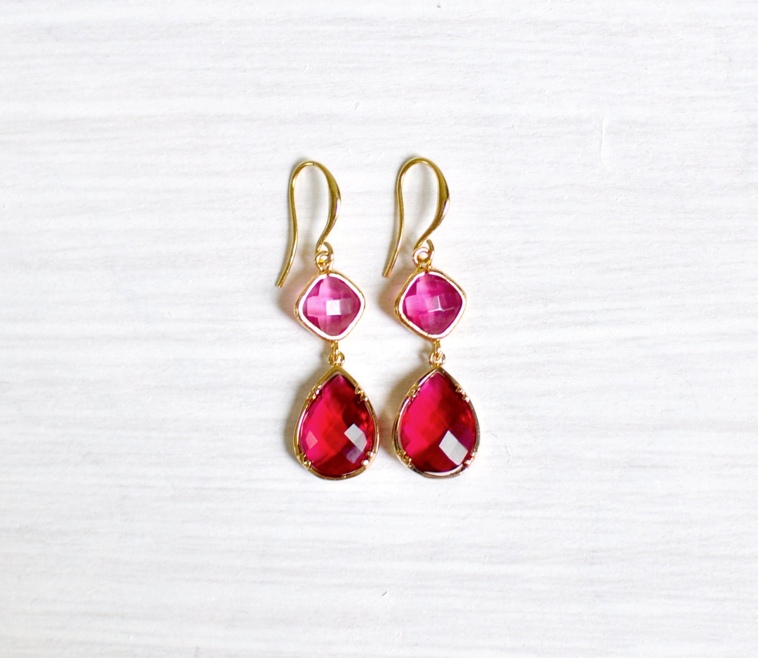 Light Drops Gold Plated Earrings - Ruby Crystal Teardrop, Bridesmaid, Wedding Jewelry