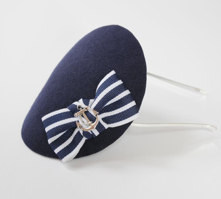 Navy Blue Fascinator-Marine Style-Mini Hat-Headpiece-Fashion-Ribbin-Anchor