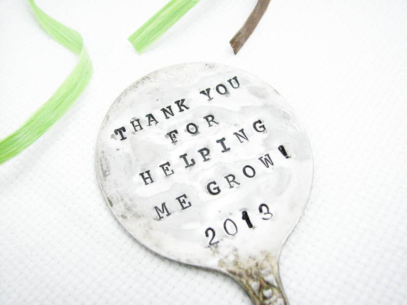 Teacher Appreciation Gift - Hand Stamped Garden Marker, Plant Stake, Thank You, Vintage Silverware
