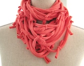 SPRING CLEARANCE Coral Colored Chunky 'Taggy' Cotton Jersey Scarf/Necklace