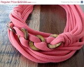 SPRING CLEARANCE Sweet Coral with Brown Toned Mother of Pearl Beads Cotton Jersey Scarf/Necklace