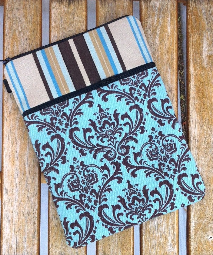SALE - SLEEVE (FREE personalization) - kindle/ nook/ other - teal damask