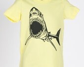 Shark on Lemon Yellow American Apparel T Shirt 2t, 4t, 6t, 8y, 10y, 12y
