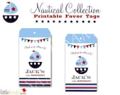 NAUTICAL Favor Tags - BOAT Party Party Favor Tag  - for birthday party with stars and banner. Printable with photo