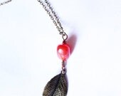 Chika (Antique Brass Leaf Charm with Natural Color Gemstone, Woodland Inspired)